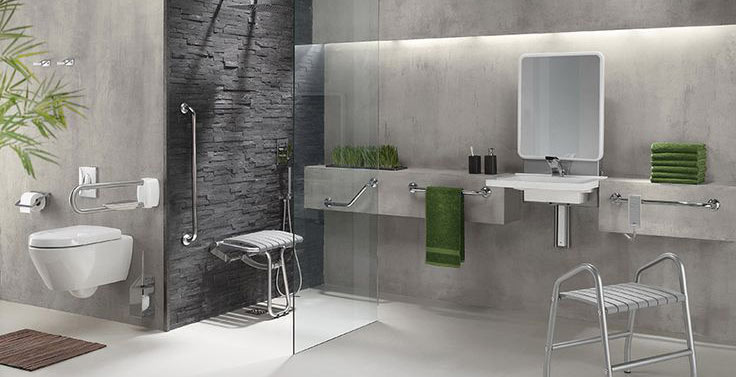 Conception d’un salon sur mesure par un architecte d’intérieur à Bordeaux. Salle de bain avec douche italienne adaptée pour les personnes handicapées, les personnes à mobilité réduite et les personnes âgées