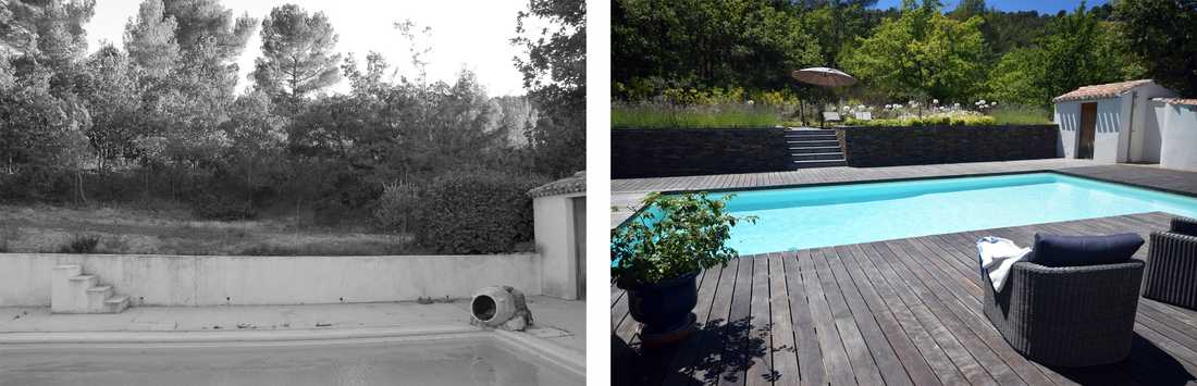 Avant-après : relooking d'un jardin avec piscine par un paysagiste à Bordeaux