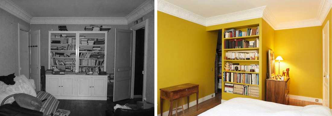 Avant - aprés salon d'un appartement aprés renovation par un architecte d'intérieur à Bordeaux