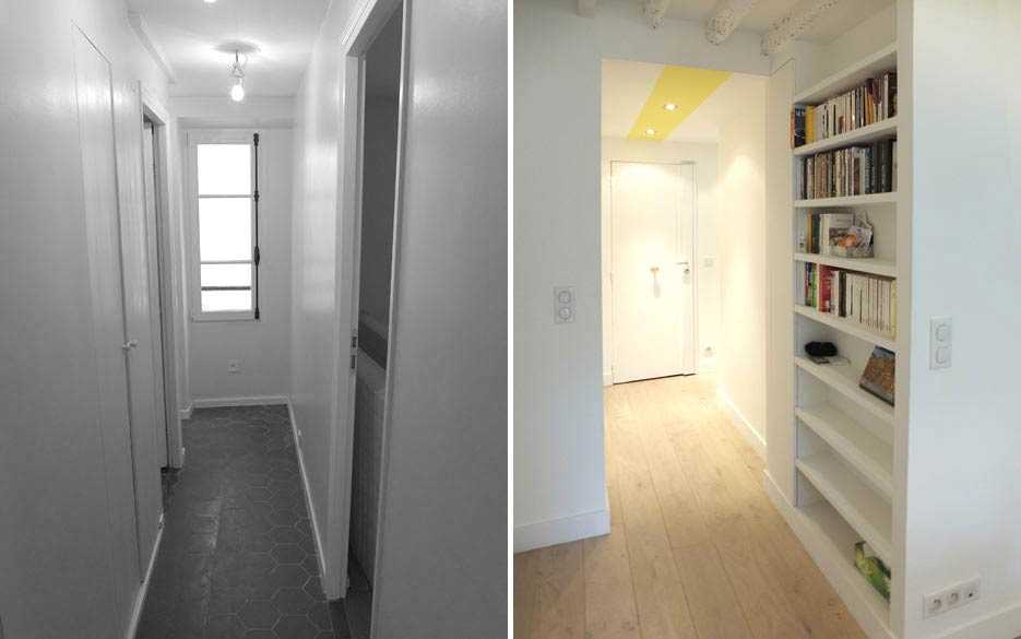 Un décorateur d’intérieur aménage une bibliothèque dans un appartement en Nouvelle-Aquitaine.