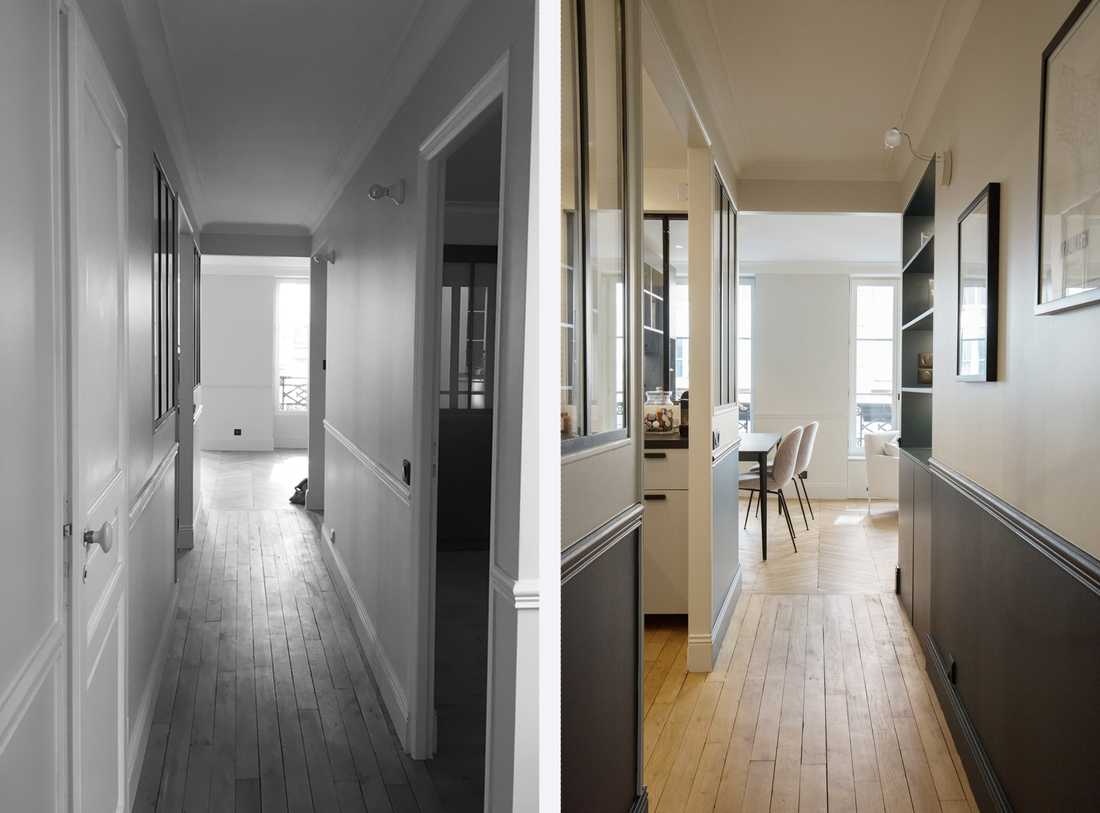 Avant-Après : aménagement d'un couloir - entrée par un architecte d'intérieur en Gironde