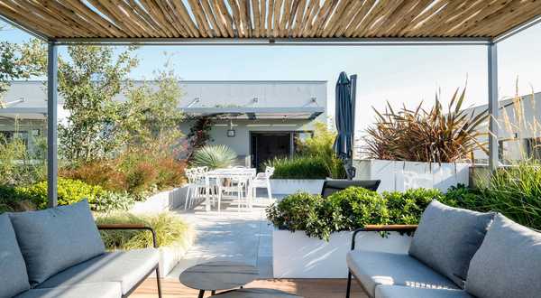 A landscape designers renovates a pool space in a garden in Bordeaux