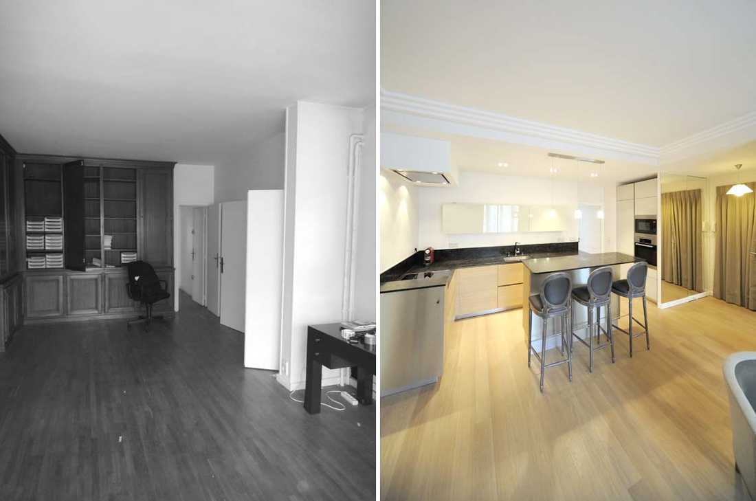 Un architecte d’intérieur aménage une cuisine ouverte dans un appartement