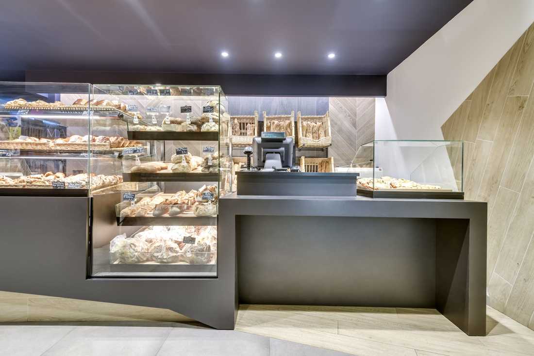 Mobilier d'une boulangerie conçu sur mesure par un architecte