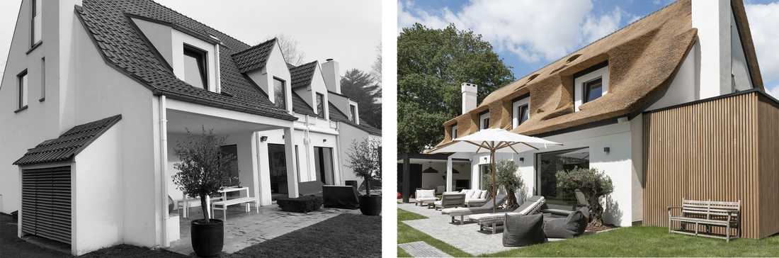 Photo avant-après de la restructuration complète d'une villa par un architecte d'intérieur à Bordeaux