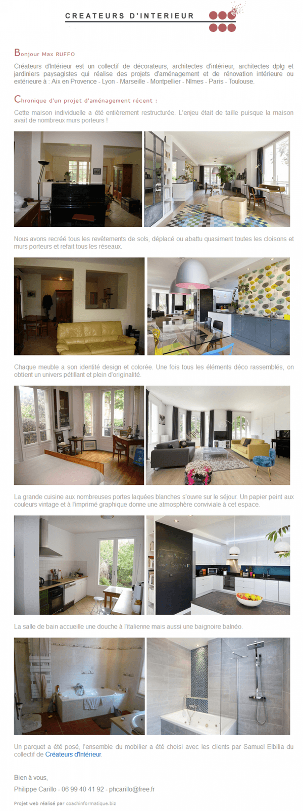 Newsletter de mars 2013 sur la rénovation d'une maison de ville par un architecte d'intérieur.