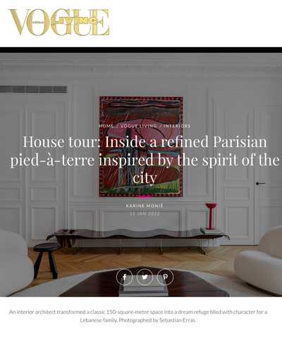 Article du magazine Vogue livin sur l'aménagement d'un pied-à-terre parisien