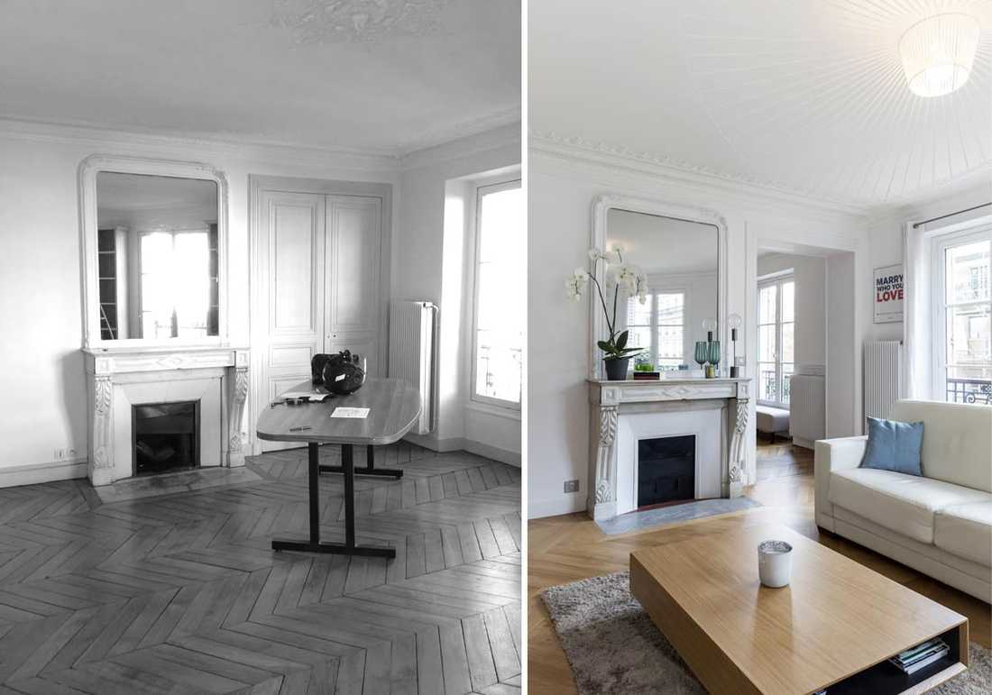 Rénovation d'un salon contemporain dans un appartement haussmannien