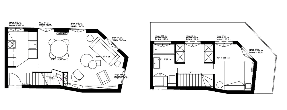 Plan de l'architecture intérieur d'un duplex à Bordeaux