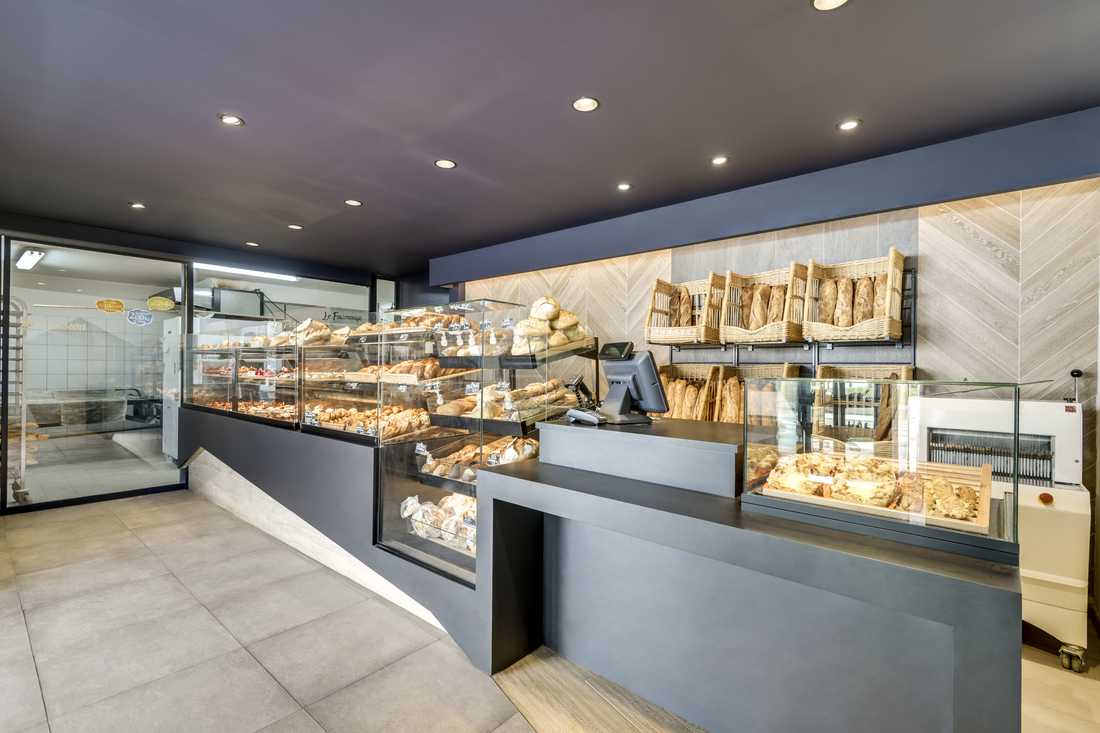 Présentoire d'une boulangerie réalisé sur mesure par un architecte d'intérieur à Bordeaux