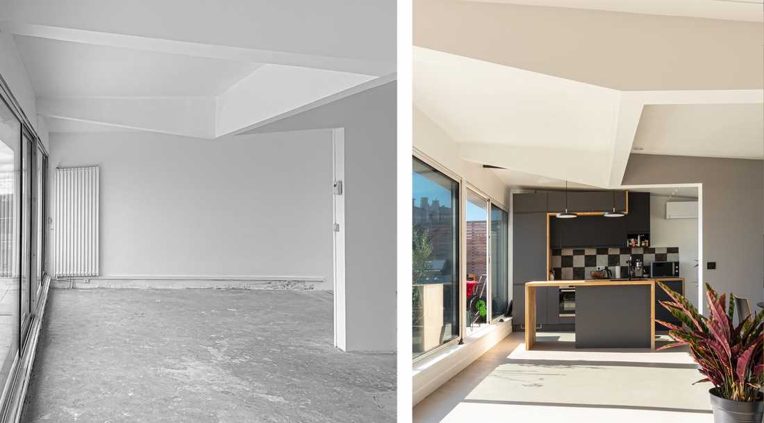 Avant-Après : Aménagement d'une cuisine ouverte dans un duplex par un architecte à Bordeaux