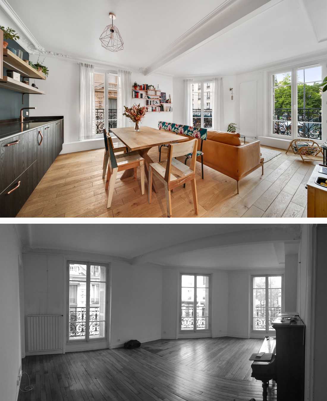 Before and after photo of the energy renovation of an apartment in Bordeaux
