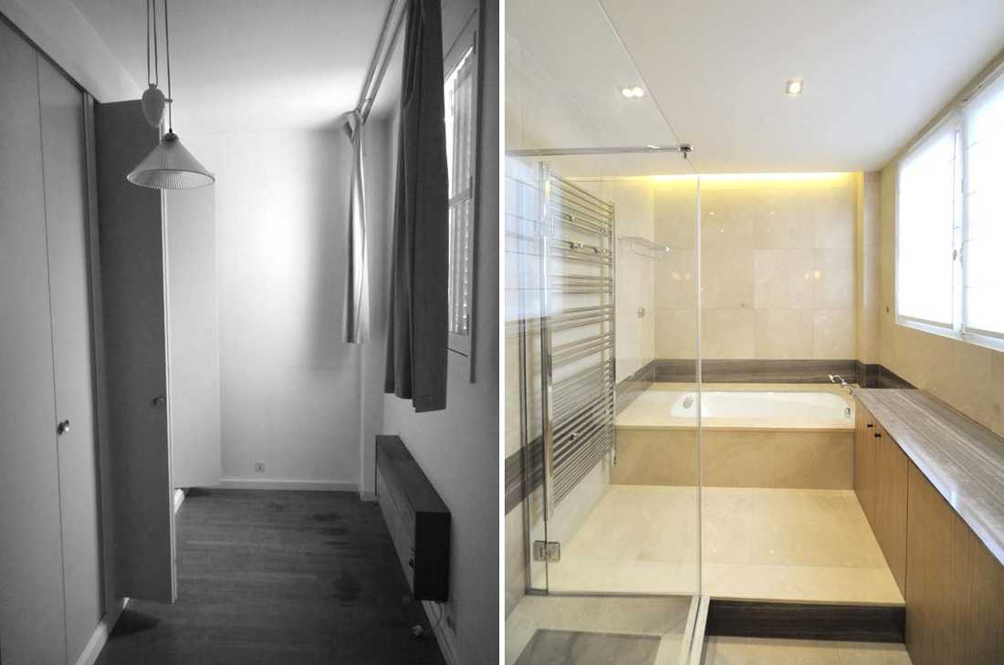 Un dressing est reconverti en salle de bain par un architecte d’intérieur